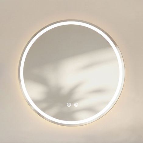 Espejo redondo de baño de 60×60 cm con iluminación, espejo cosmético de pared, antivaho, 3 temperaturas de color ajustables y luz regulable, espejo inteligente para la decoración moderna del hogar. (1/5)