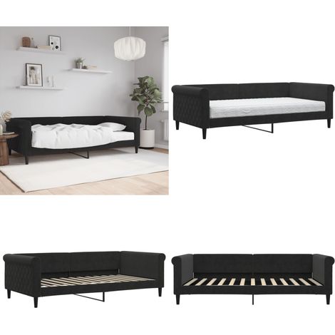 Lit de jour avec matelas noir 100x200 cm velours - Canapé Convertible - Canapé Lit - Lit D'appoint - Meuble Multifonction - Literie - Home & Living (1/5)