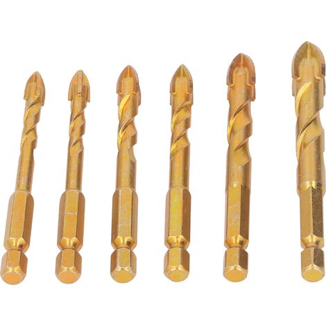 6-teiliges Hartmetallbohrer-Set mit Kreuz- und Sechskantschaft zum Bohren von Keramik, Marmor und Glas (1/5)