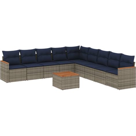 Maison Exclusive - 10-teiliges Gartensofa-Set mit Kissen, grau, P