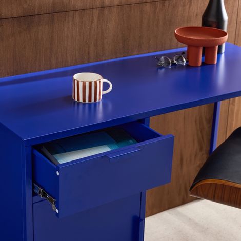 Bureau enfant acier laminé 1 tiroir. bleu roi.  L 120 x P 50 x H 75 cm