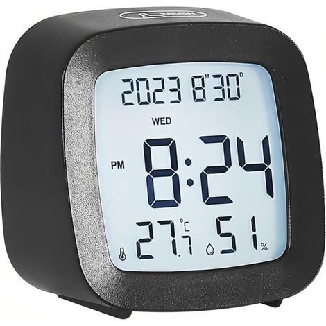 Petit réveil LCD avec bouton tactile, température et humidité, enregistrement max/mixage, calendrier hebdomadaire 12/24 heures, pour la maison, le bureau, les étudiants (1/4)