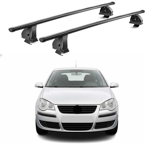 OMAC Stahl Dachträger Querträger VW Polo mk4 2001-2009 3/5 Tür – TÜV / DIN 75302:2019 – Abschließbar – Max. 75 kg – 2 Stangen – Schwarz (1/5)
