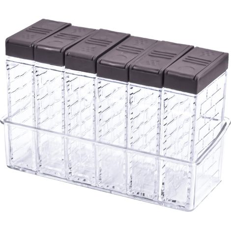 Set di 6 contenitori per spezie in plastica, barattoli trasparenti con vassoi, barattoli per spezie per la conservazione delle spezie in cucina, dispenser per condimenti, cucine di ristoranti, baratto