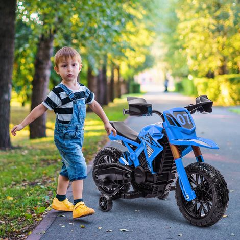 Moto Électrique Enfants Batterie 12v Roues Auxiliaires Klaxon Charge Article Enfant +3 ans Bleu 30 kg (1/4)