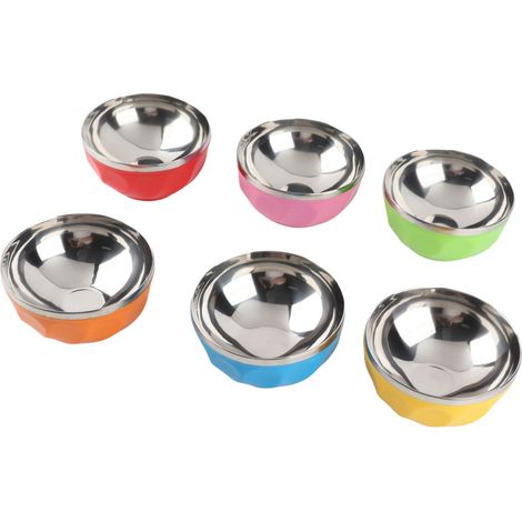 Ensemble de 6 bols colorés en acier inoxydable, résistants à la chaleur, pour salades et pâtes, pour cuisiner à la maison (13 cm S) (1/5)