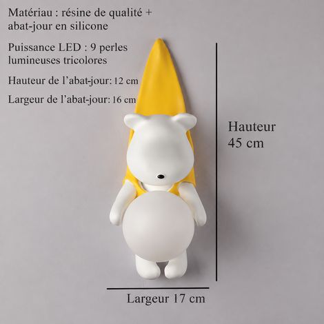 Applique murale LED ours jaune chambre enfant avec lumière blanc chaud 9 W 110 V 49 × 21 × 20,5 cm 1,65 kg – Livraison gratuite