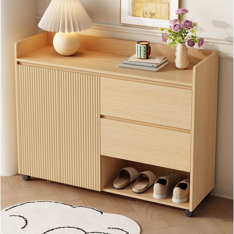CHICFURN Mobile portascarpe 110x35x86 cm in MDF naturale con ruote e contenitori (1/5)