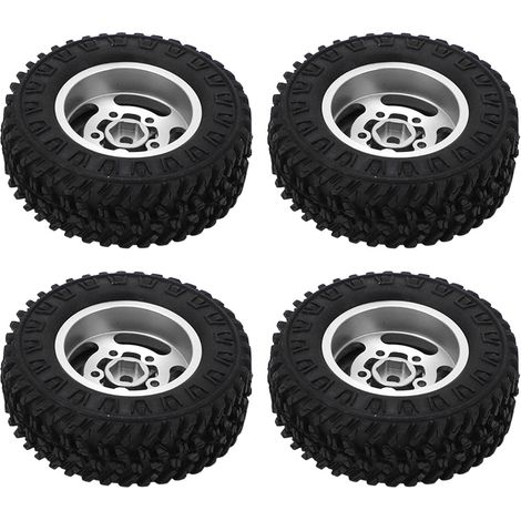 Pneu en caoutchouc 55 mm, contrepoids en laiton, jante en alliage d'aluminium pour voiture RC Axial SCX24 1/24, pièces de rechange argentées (1/5)