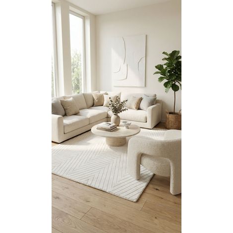Tapis en laine MonacoElegance - Tapis en laine  - 290x190cm, Rectangular - 100% Laine vierge - Tufté main - Blanc