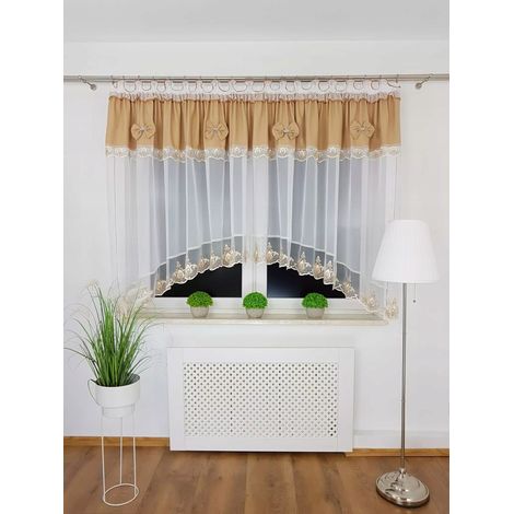Tenda pronta all'uso 400x160 cm con fiocchi marroni e ricami. (1/5)