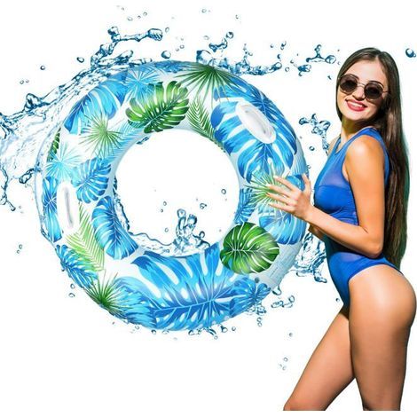 BelleRise - Aufblasbare Poolmatte, strapazierfähige Poolmatte für Erwachsene, für sommerliche Poolspiele (Muster: frische Blätter). (1/5)