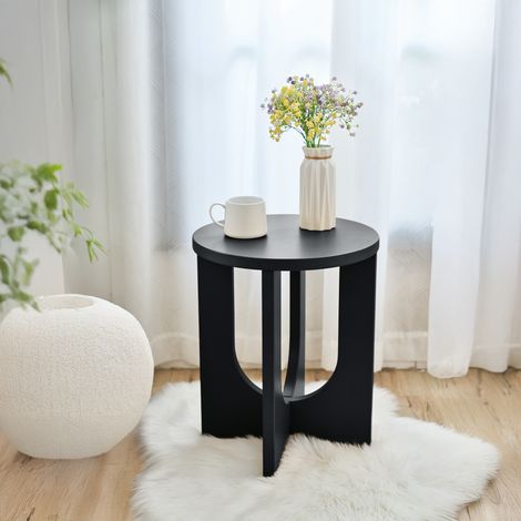 Mesa auxiliar Kysdajore 50xØ40 cm con tablero redondo Negro [en.casa] (1/5)