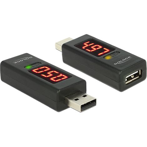 Delock Adaptador USB 2.0 A macho A hembra con indicador LED para voltios y amperios