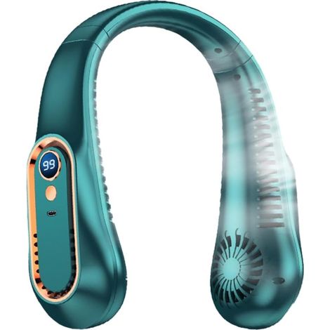 Ventilateur de Cou Portable, Ventilateur USB Portable, Ventilateur de Cou sans Pales, Charge USB, Vert