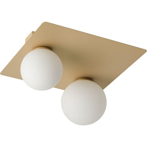 Plafonnier carré doré 2 globes verre G9 Argon Sigma (1/3)