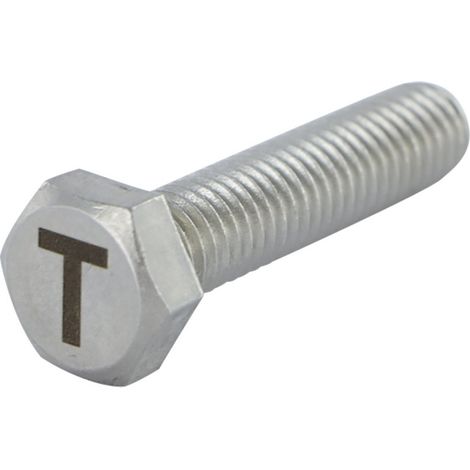 Vis métaux Tête hexagonale TH 8X35 Inox A4 Gravure LETTRE "T"-1 pièce