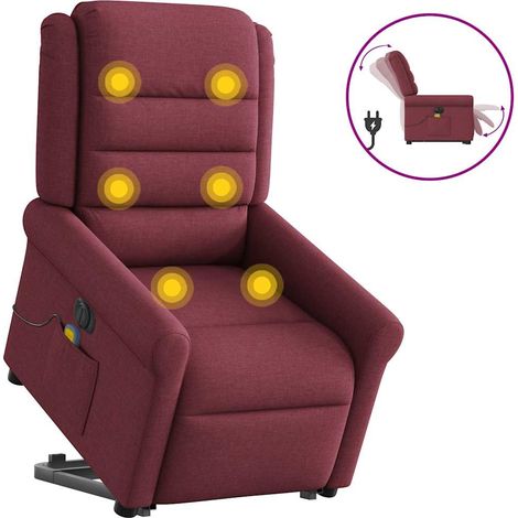 Elektrischer Massagesessel mit Aufstehhilfe Weinrot Stoff