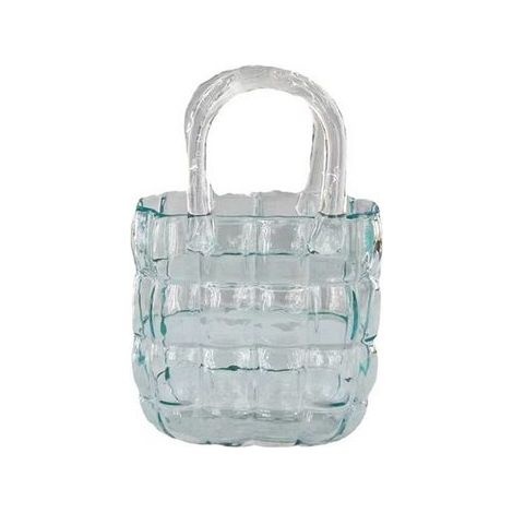 Dekovase Handtaschenvase aus Glas schillernde Taschenvase aus Glas mit Griff (1/4)