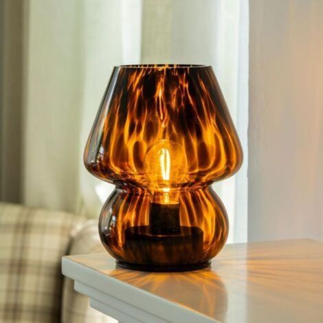 Lampada a forma di fungo a batteria – piccola lampada da tavolo decorativa vintage con timer per comodino, camera da letto, soggiorno, mensola, ufficio (ambra) (1/5)
