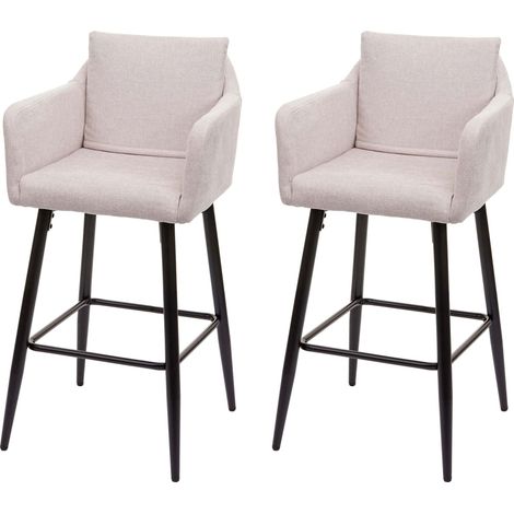 Coppia sgabelli bar Lounge HHG-754 poggiapiedi 105x54x53cm, tessuto beige tortora
