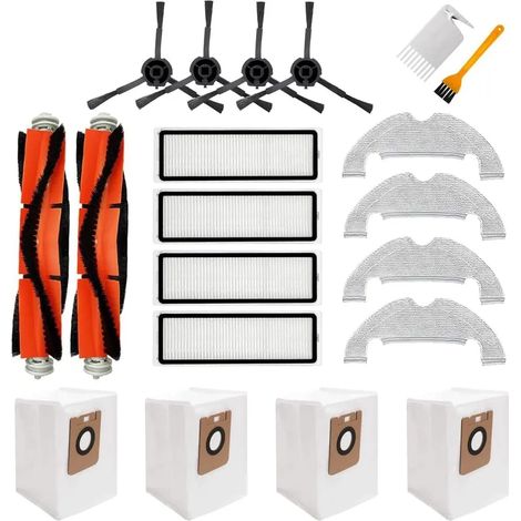 Zubehör-Set für Dreame Bot Z10 Pro L10 Plus Staubsauger, 20-teiliges Set, 2 abnehmbare Hauptbürsten, 4 Hepa-Filter, 4 Seitenbürsten, 4 Wischtücher, 4 Staubbeutel, 2 Reinigungsbürsten Staubsaugerbeutel (1/5)