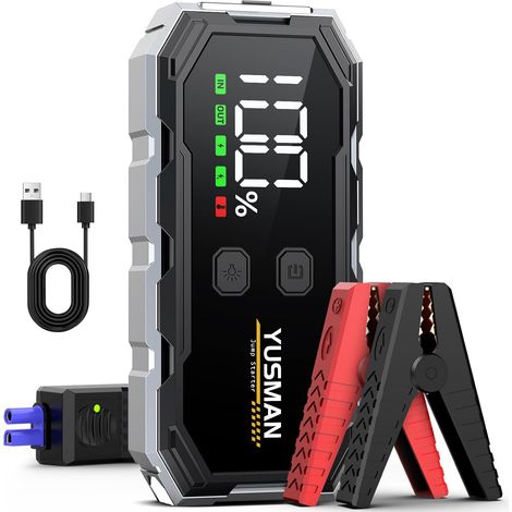Booster Batterie Voiture 6000A Démarreur Batterie Voiture Jusqu'à 7L Gas/5.5L Diesel, 12V Jump Starter avec LED, 5 V/3A, QC3.0,Sortie USB, Pince Sécurité Intelligentes et Ecran LCD (1/5)