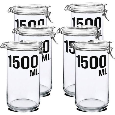 Lot 6 bocal hermétique à bouchon mécanique,pot de conservation,capacité 1500 ml-Diamètre 10 x Hauteur 25.2 cm -JUANIO (1/2)