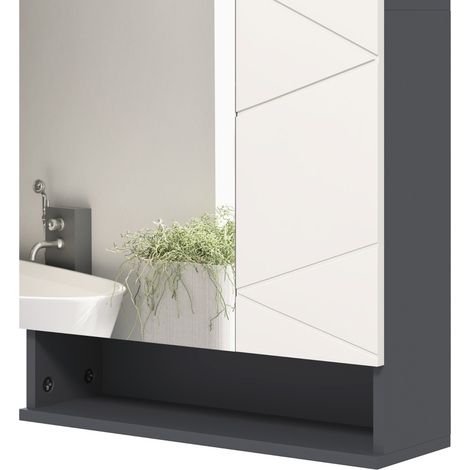 Armoire miroir salle de bain avec étagères réglables, 55x17x55 cm, gris foncé et clair (1/5)