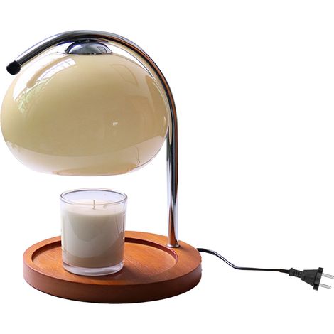 Chauffe-bougie lampe support en bois support en fer abat-jour en verre décoratif rétro fusion avec minuterie Beige prise ue (1/5)
