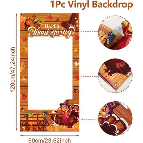 Décoration de fête d'anniversaire d'enfant - Fond photo en vinyle - Motif dinde de Thanksgiving - 60 x 120 cm - Panneau en bois