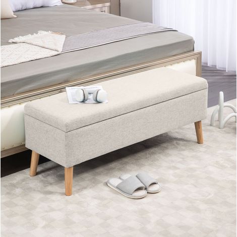 Panca contenitore 110 x 39 x 45 cm con seduta capitonné, beige effetto lino OKMYHOME (1/5)