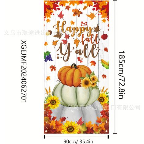 Décoration de porte citrouille pour Thanksgiving 2026, rideau, bannière en tissu pour une ambiance festive automnale et récolte - 90 x 180 cm (perforation + ruban) - QJ-6