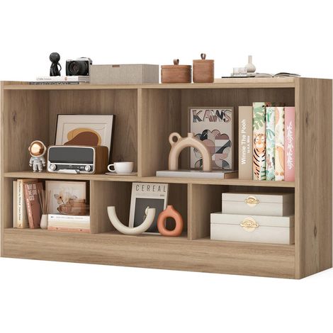 5 compartiments bibliothèque enfant avec rangement jouets en bois, meuble de stockage pour chambre et salle de jeux (1/5)