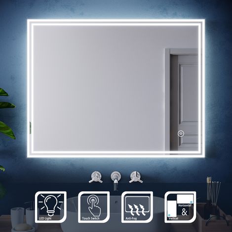 ELEGANT Aluminium Framed Horizontal Vertical Mirror Wall Mounted LED Illuminated Bathroom Mirror 900x700mm with Sensor, Fast Anti-Fog (1/5)