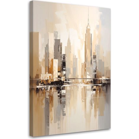 Stampe su Tela, Panorama urbano astratto decorazione moderna nei colori beige, 40x60 (1/5)