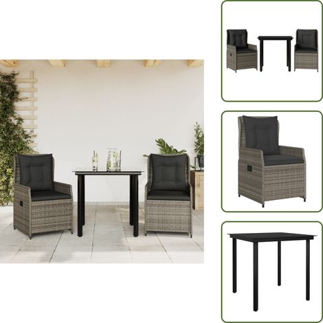 Rattanmöbel - vidaXL 3-tlg. Garten-Essgruppe mit Kissen Grau Poly Rattan - Gartenessgruppe (1/5)