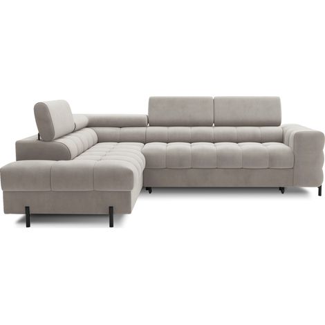 Canapé d'angle convertible en tissu appuis-tête réglables LUCCINO - Coffre et pieds métal noir angle gauche-Marron clair-angle gauche (1/5)