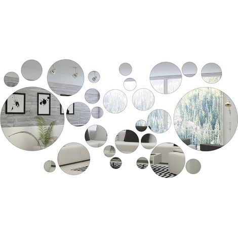 Autocollants muraux,Ensemble de 32 Stickers muraux Miroir circulaires, décoration Murale 3D pour Salon et Chambre.