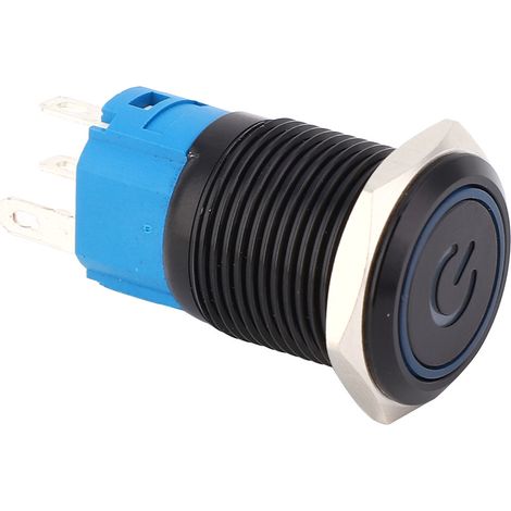 2 schwarze, selbstverriegelnde Metallschalter, Schutzart IP65, mit LED-Anzeige und Symbol, 16 mm (blau, 3-6 V DC) (1/5)