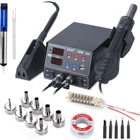 Station de soudage SMD 800 W 3 en 1 (norme européenne 220 V) : pistolet à air chaud, fer à souder, station de soudage pour retouche BGA (1/5)
