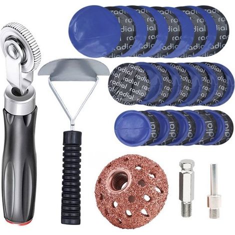 Kit de réparation de pneus 60+3 pièces, outil de réparation de pneus de voiture, disque de polissage de réparation/extracteur de garniture intérieure/kit de réparation de jantes 60 pièces ( (1/5)