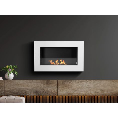 Bioethanol Wandkamin BOX 65 × 40 cm mit Sicherheitsglas, TÜV-Brenner 0,35 l, Weiß Struktur matt (1/5)