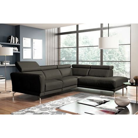 Canapé d'angle en 100% tout cuir épais de luxe italien , 5/6 places DALBERT, couleur anthracite, angle droit (1/5)