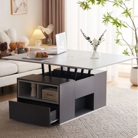 Tavolino da salotto multifunzione sollevabile 100 x 51 x 47 cm in truciolare grigio DESVIAE (1/5)