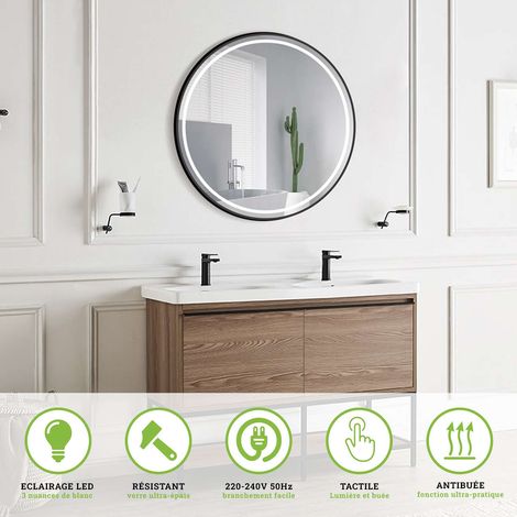 Miroir de Salle de Bains Lumineux avec Éclairage Intégré Tri Led Frontal - Double Sensor On/Off et Anti-Buée - Rond Ø100CM ALEMANIA LEDIMEX (1/5)