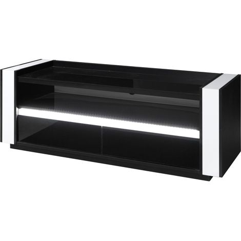 Meuble TV LINA noir et blanc avec LED – 143 x 50 x 52 cm (1/3)
