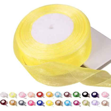 Ruban d'organza jaune citron de 45m, 40mm,ruban en mousseline de soie organza, ruban en mousseline transparent,ruban pour cheveux (1/4)