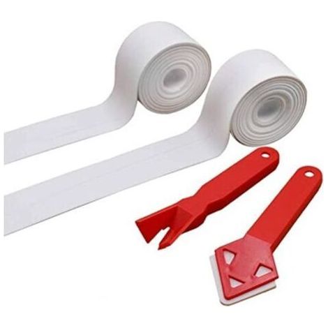 Dichtungsband, 2 Rollen Duschdichtungsband + 2 Silikon-Dichtungswerkzeuge für Bad und Badewanne, selbstklebend, für Ecken in Bad und Küche (1/5)