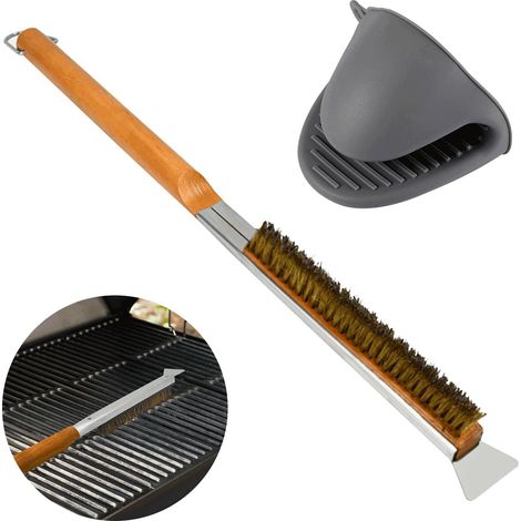 Brosse à pizza, brosse de nettoyage pour pierre à pizza avec raclette, outil de nettoyage pour gril avec manche en bois, brosse pour pierre à pizza, accessoire pour four, brosse de nettoyage-AquaForge